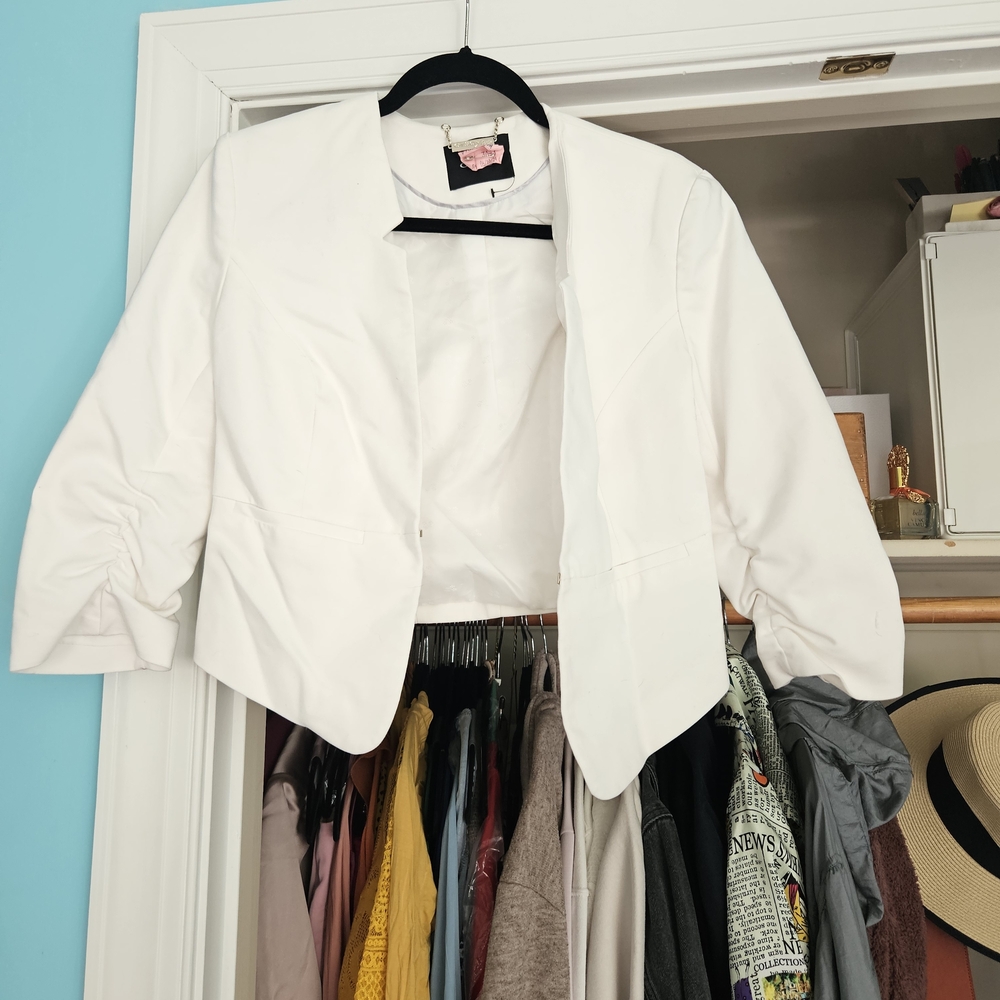 Orsay White Women's Blazer w/ 3/4 Ruched Sleeves